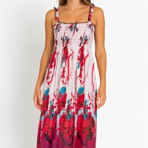 Unbranded Stretchy Smocked Midi Sundress Medium Beachy